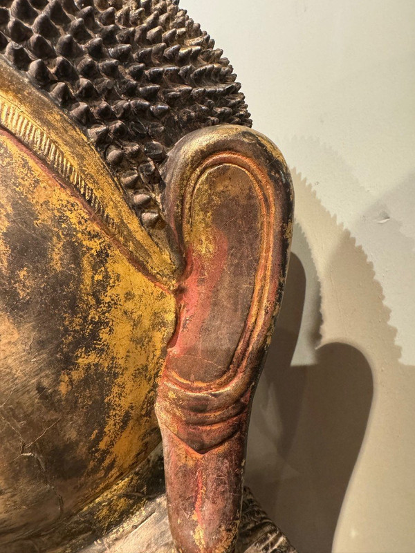 Large gilded terracotta Buddha head, Burma, Shan states, late 18th century.