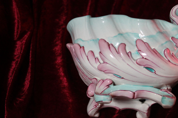 Jardinière bowl in the shape of a holy water font in fine Bordeaux earthenware, J. Vieillard period, 19th century