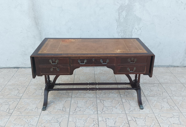 English double-sided mahogany desk