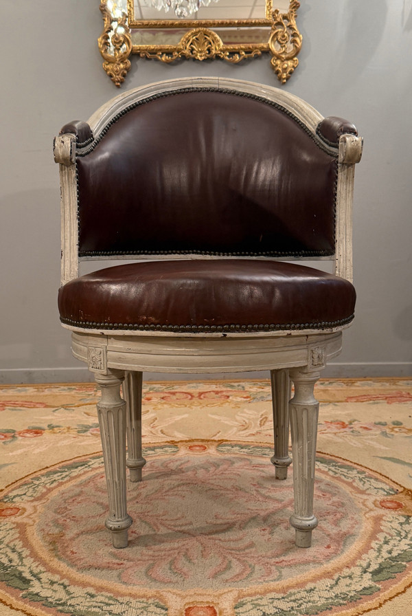 Fauteuil De Bureau Pivotant A Roulement d'Epoque Louis XVI, Vers 1780