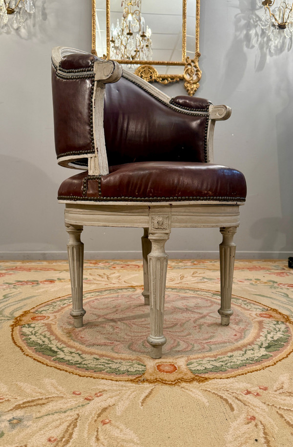 Fauteuil De Bureau Pivotant A Roulement d'Epoque Louis XVI, Vers 1780