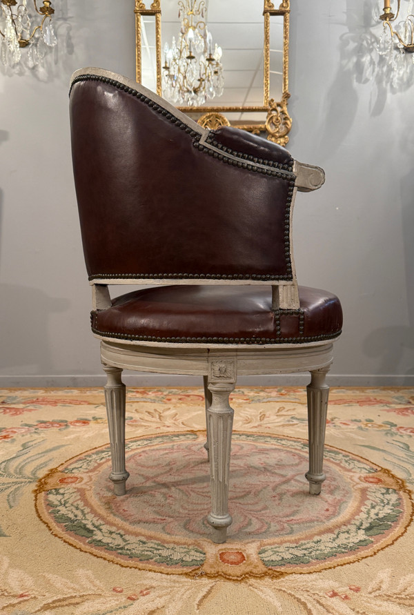 Fauteuil De Bureau Pivotant A Roulement d'Epoque Louis XVI, Vers 1780