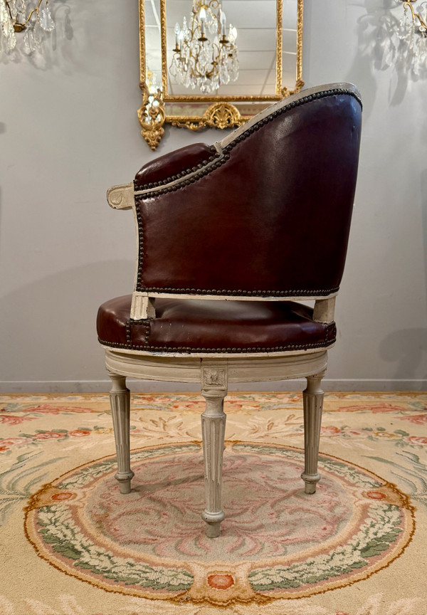 Fauteuil De Bureau Pivotant A Roulement d'Epoque Louis XVI, Vers 1780