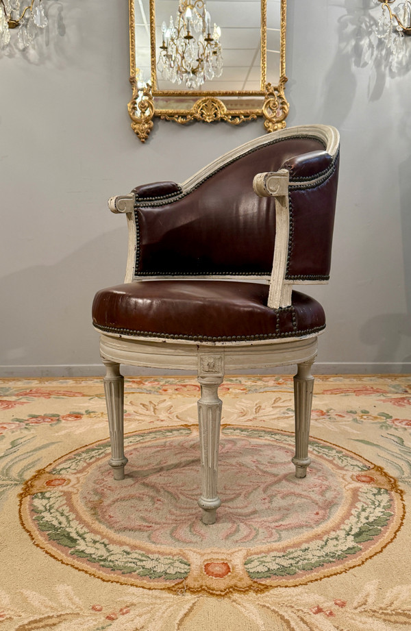 Fauteuil De Bureau Pivotant A Roulement d'Epoque Louis XVI, Vers 1780