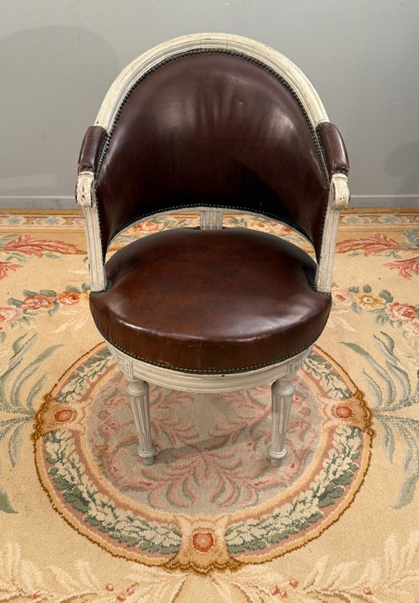 Fauteuil De Bureau Pivotant A Roulement d'Epoque Louis XVI, Vers 1780