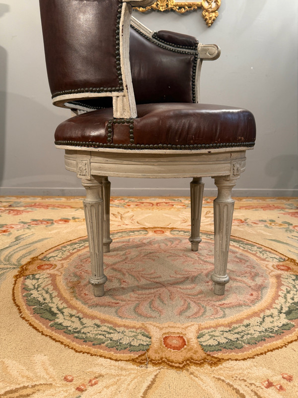 Fauteuil De Bureau Pivotant A Roulement d'Epoque Louis XVI, Vers 1780