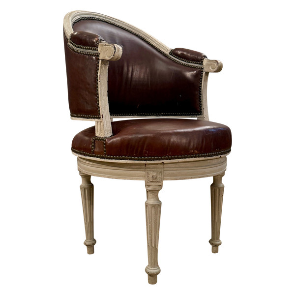 Fauteuil De Bureau Pivotant A Roulement d'Epoque Louis XVI, Vers 1780