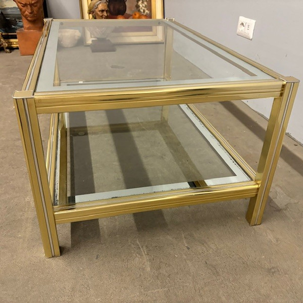 Willy Rizzo 70s smoking table in gold and chrome metal. Size 90 x 55. H 39