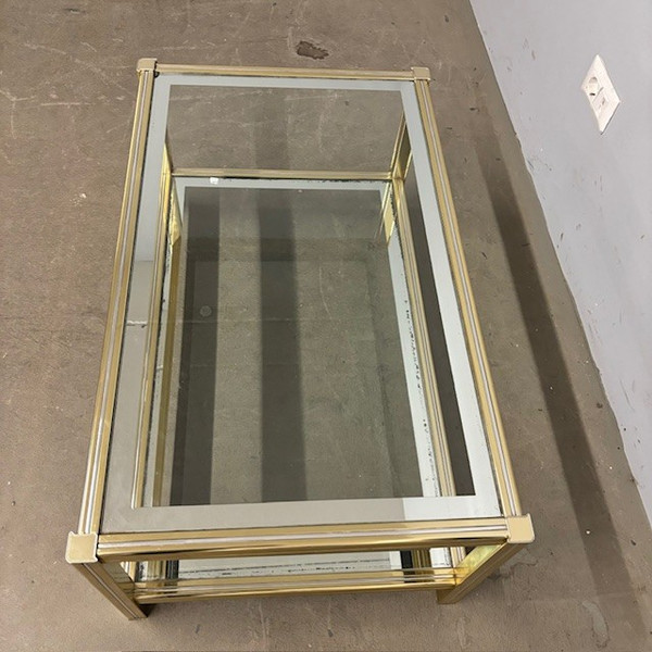 Willy Rizzo 70s smoking table in gold and chrome metal. Size 90 x 55. H 39