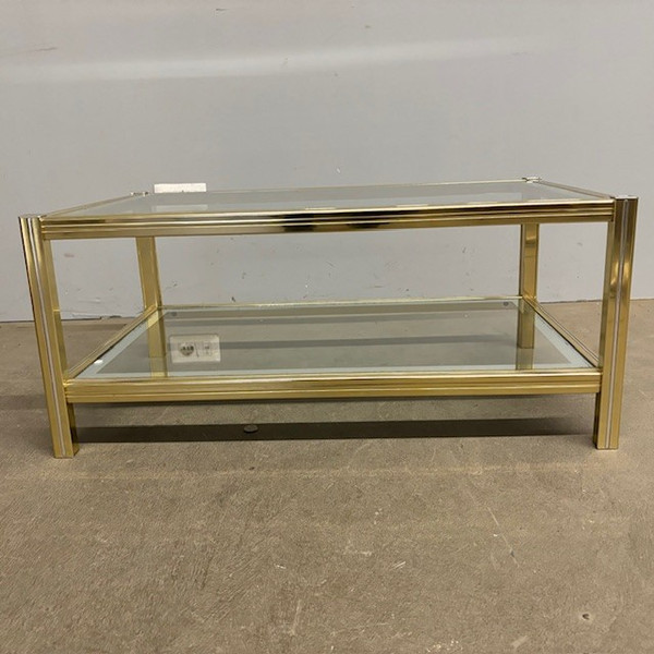 Willy Rizzo 70s smoking table in gold and chrome metal. Size 90 x 55. H 39