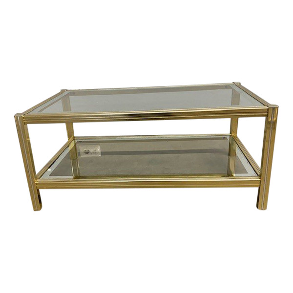 Willy Rizzo 70s smoking table in gold and chrome metal. Size 90 x 55. H 39