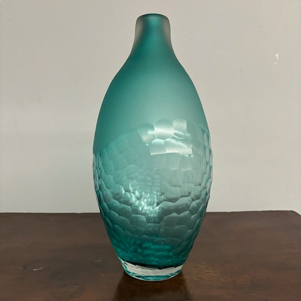 Vintage Rosenthal glass vase from the 70s in green glass. Buccellato workmanship H36. Signed.