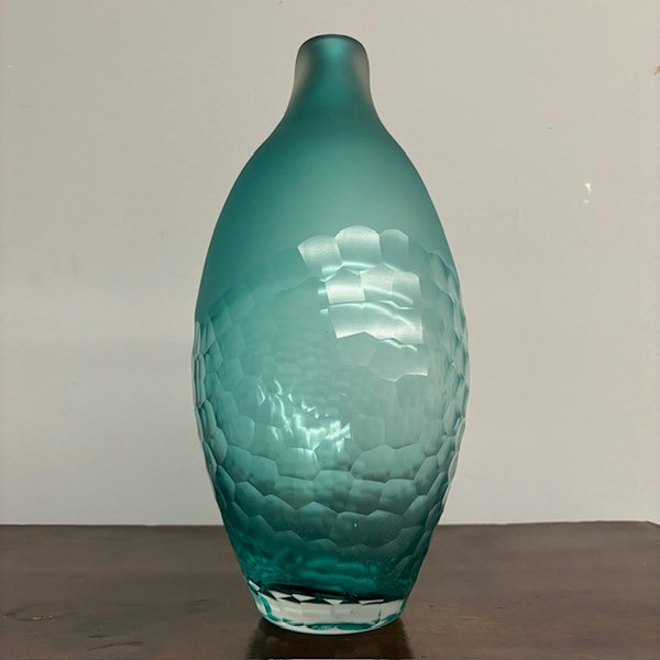 Vintage Rosenthal glass vase from the 70s in green glass. Buccellato workmanship H36. Signed.