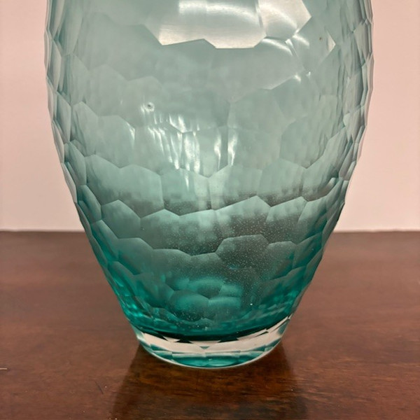 Vintage Rosenthal glass vase from the 70s in green glass. Buccellato workmanship H36. Signed.