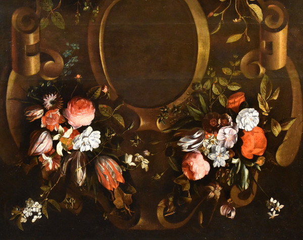 Ghirlanda di fiori con cartiglio, Frans van Everbroeck (Anversa, 1628 – Londra 1693) 