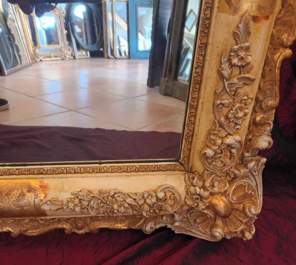 81 X 103 Cm Miroir Ancien Rectangle Restauration, Feuille d'Or, Glace Mercure