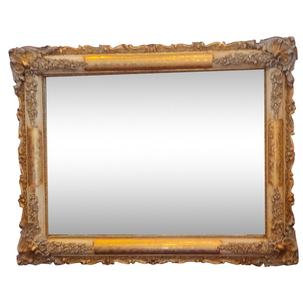 81 X 103 Cm Miroir Ancien Rectangle Restauration, Feuille d'Or, Glace Mercure