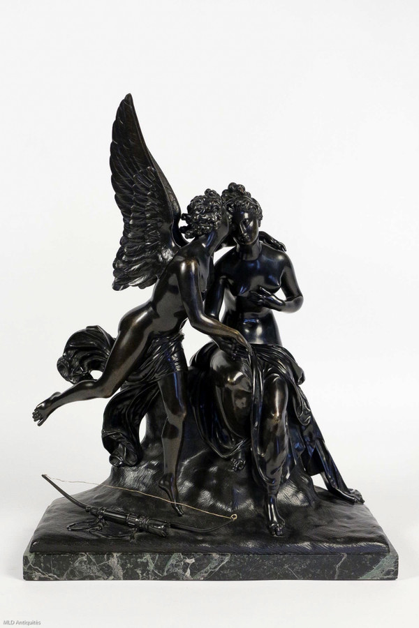 Groupe en bronze à patine noire Ange et Nymphe époque Romantique vers 1830-1840