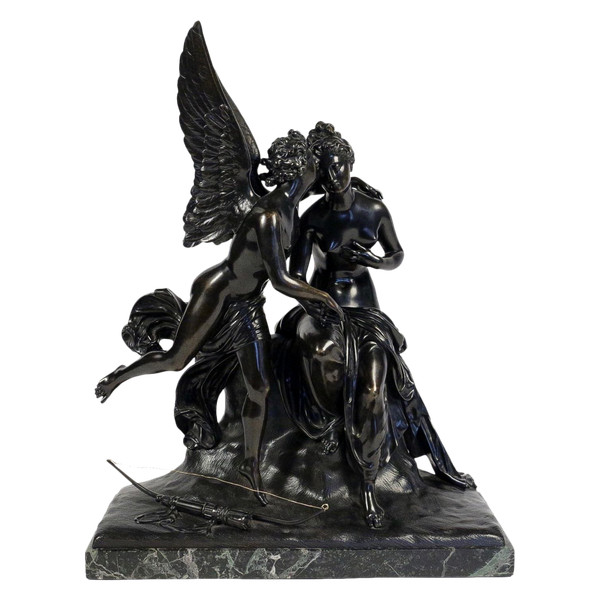 Groupe en bronze à patine noire Ange et Nymphe époque Romantique vers 1830-1840