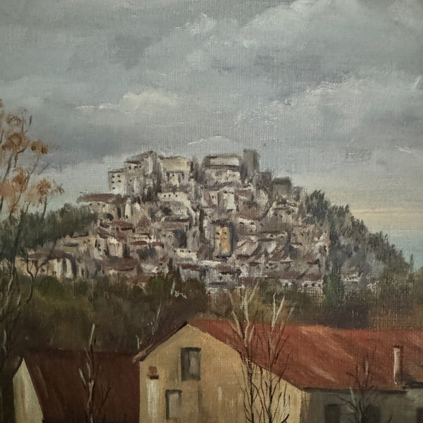 Oil on canvas by C. Theron Cordes-sur-Ciel Tarn 1991