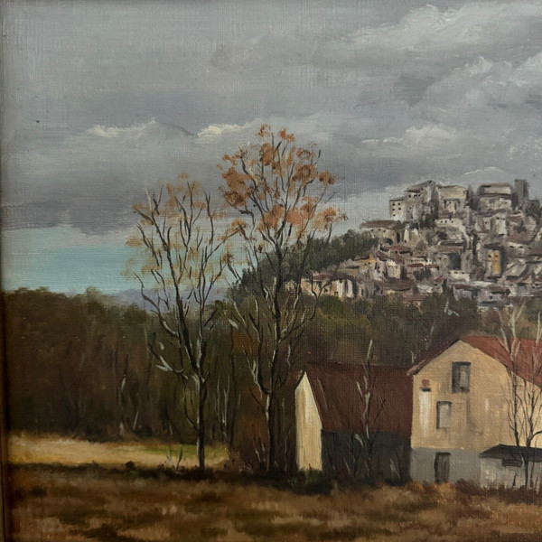 Oil on canvas by C. Theron Cordes-sur-Ciel Tarn 1991