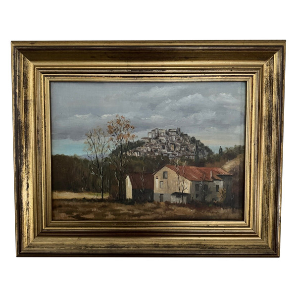 Oil on canvas by C. Theron Cordes-sur-Ciel Tarn 1991