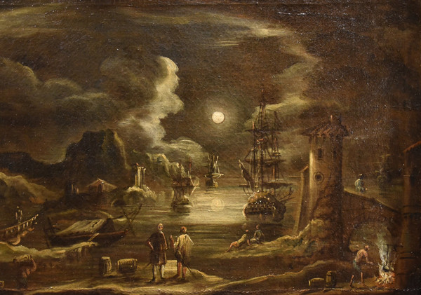 Port View In Moonlight, Giovanni Grevenbroeck (netherlands, C. 1650 - Milan, 1699)