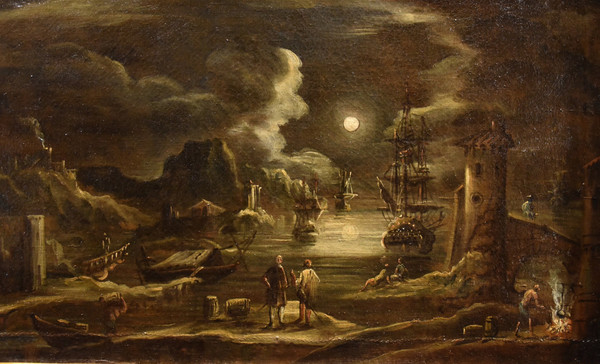 Port View In Moonlight, Giovanni Grevenbroeck (netherlands, C. 1650 - Milan, 1699)