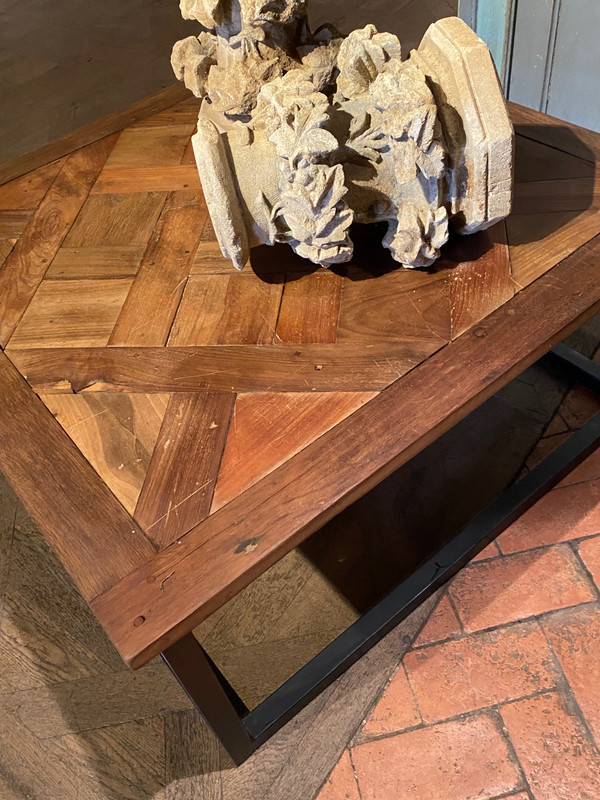 Coffee table (low) with a pretty slab of Versailles parquet dating from the 18th century