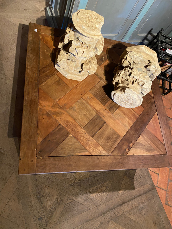 Coffee table (low) with a pretty slab of Versailles parquet dating from the 18th century