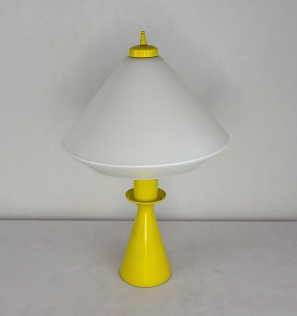 Yellow lacquered metal lamp, 80s design