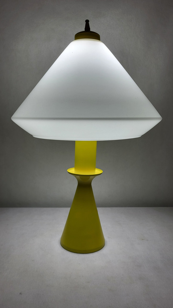 Yellow lacquered metal lamp, 80s design