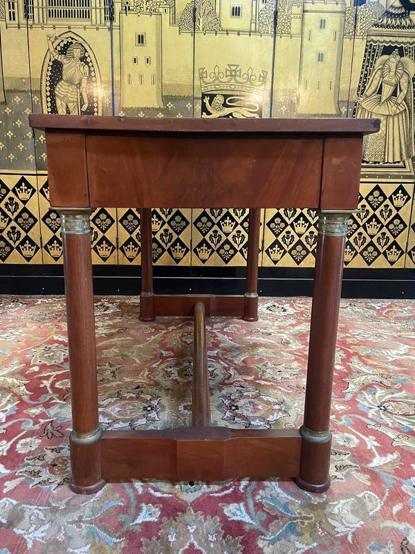 Empire style flat desk in green leather