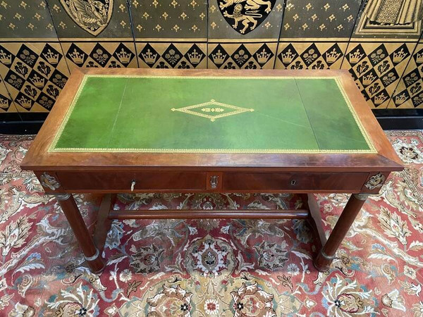 Empire style flat desk in green leather