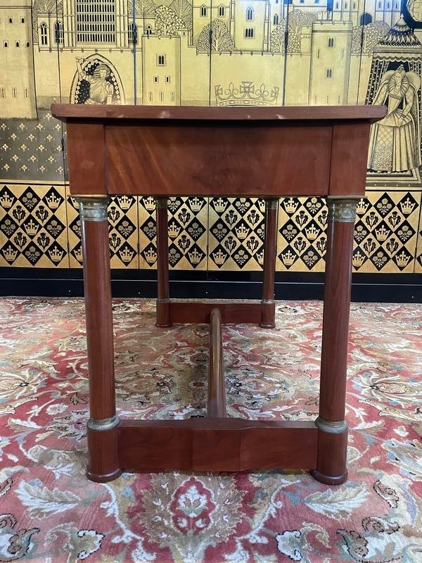 Empire style flat desk in green leather