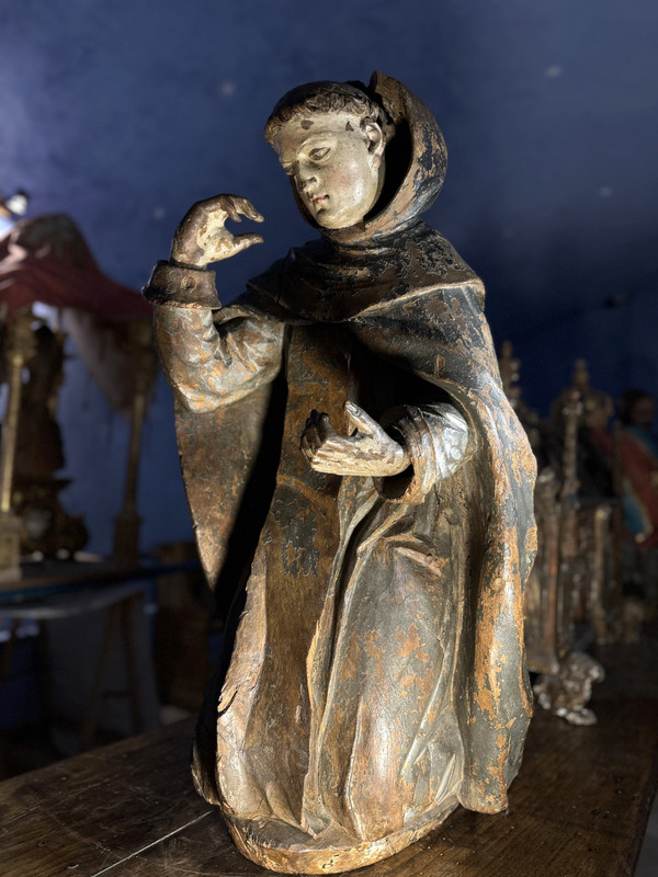  Imposante Statue En Bois D’un Saint Franciscain - XVIIe