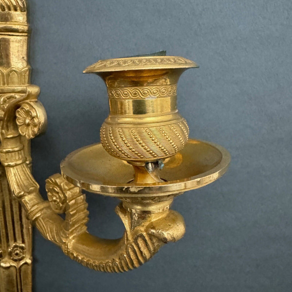 Pair of 3-light gilt bronze palmette wall lights, 19th century Restoration