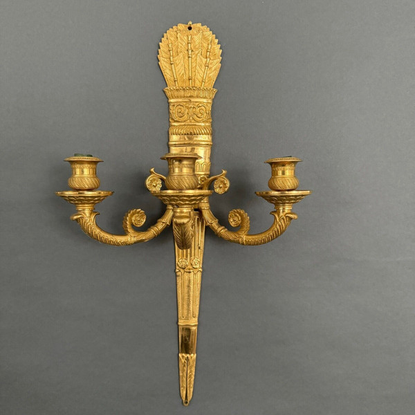 Pair of 3-light gilt bronze palmette wall lights, 19th century Restoration