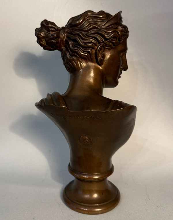 Bust of Diana of Versailles or "Artemis" in Bronze F. BARBEDIENNE