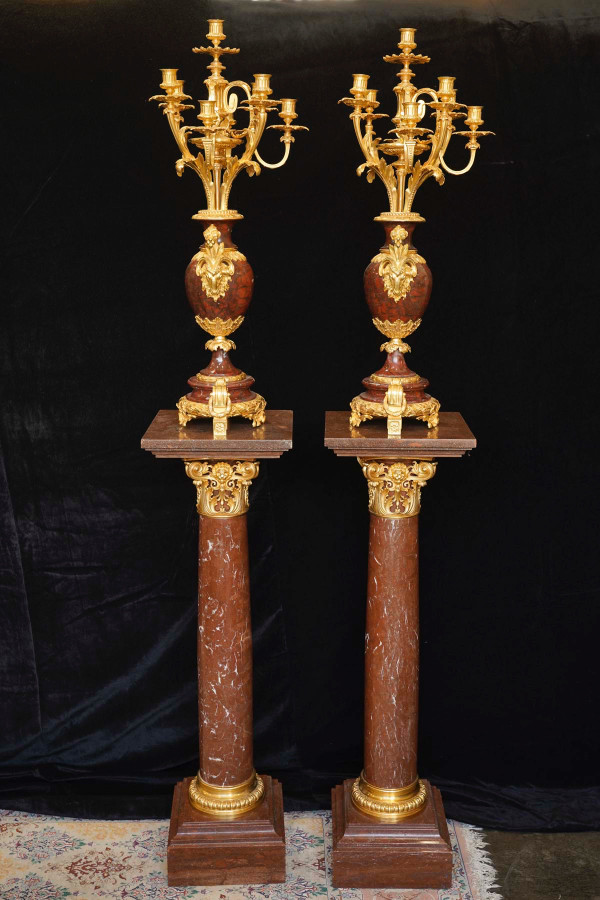 Important pair of columns with pair of candelabra, Napoleon III period