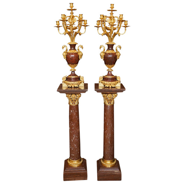 Important pair of columns with pair of candelabra, Napoleon III period