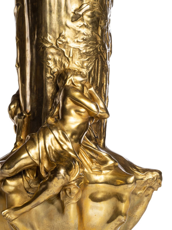 Raoul Larche, „Dreams“, vergoldete Bronze, Jugendstilvase