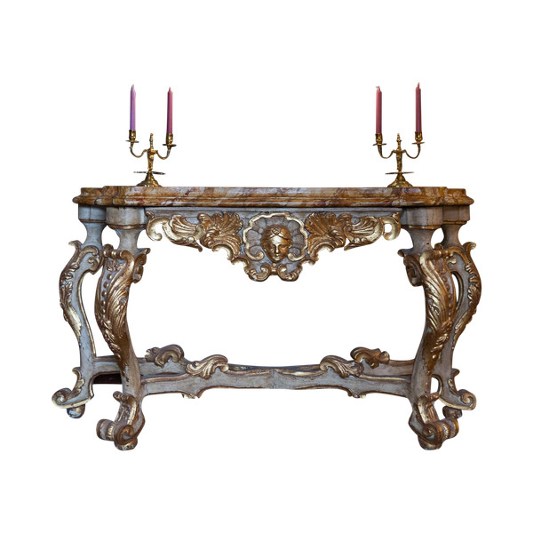 Italy 18th Century Large lacquered and gilded console top tray in imitation Sienna marble