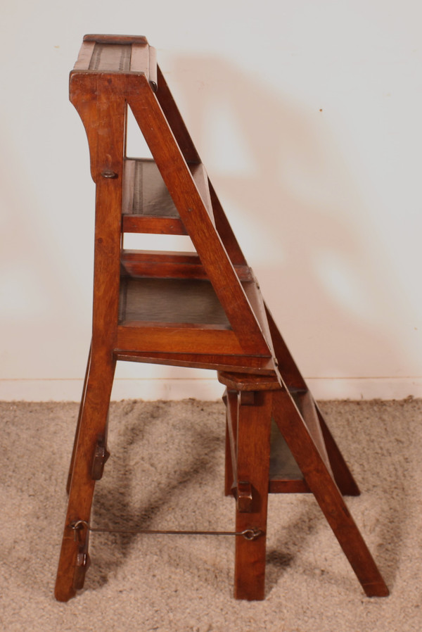 Library Stepladder Transformable Into Chair - 19th Century