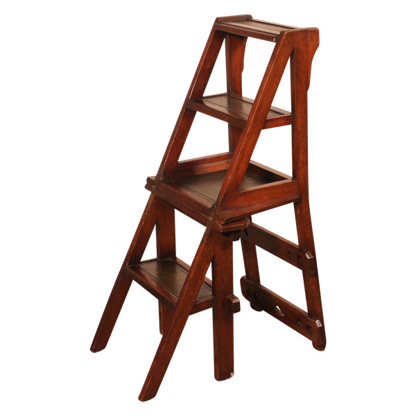 Library Stepladder Transformable Into Chair - 19th Century