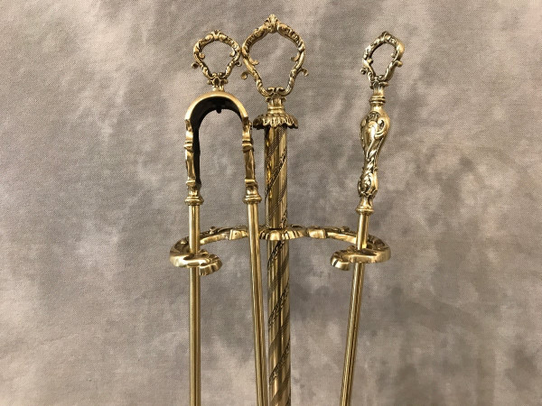 Antique 19th century brass and bronze fireplace set