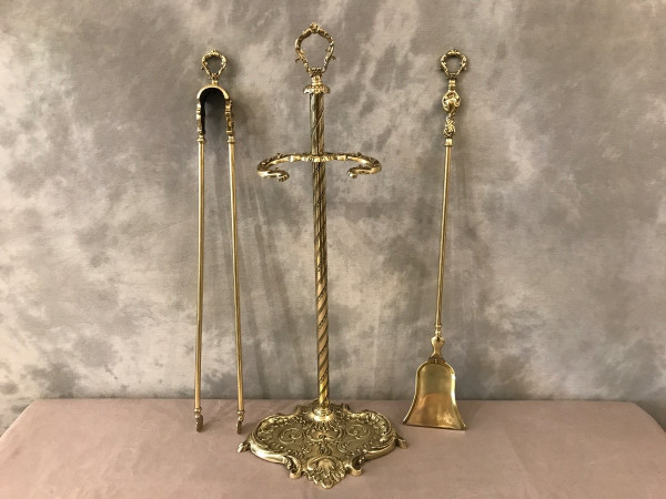 Antique 19th century brass and bronze fireplace set