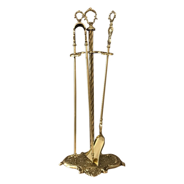 Antique 19th century brass and bronze fireplace set