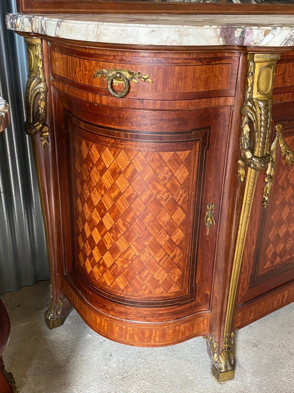 Napoleon III 19th century dining room, Louis XVI style marquetry and bronze