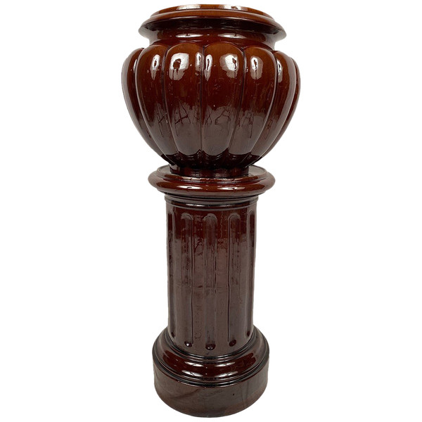 Complete in brown-toned enamelled ceramic, planter on its column